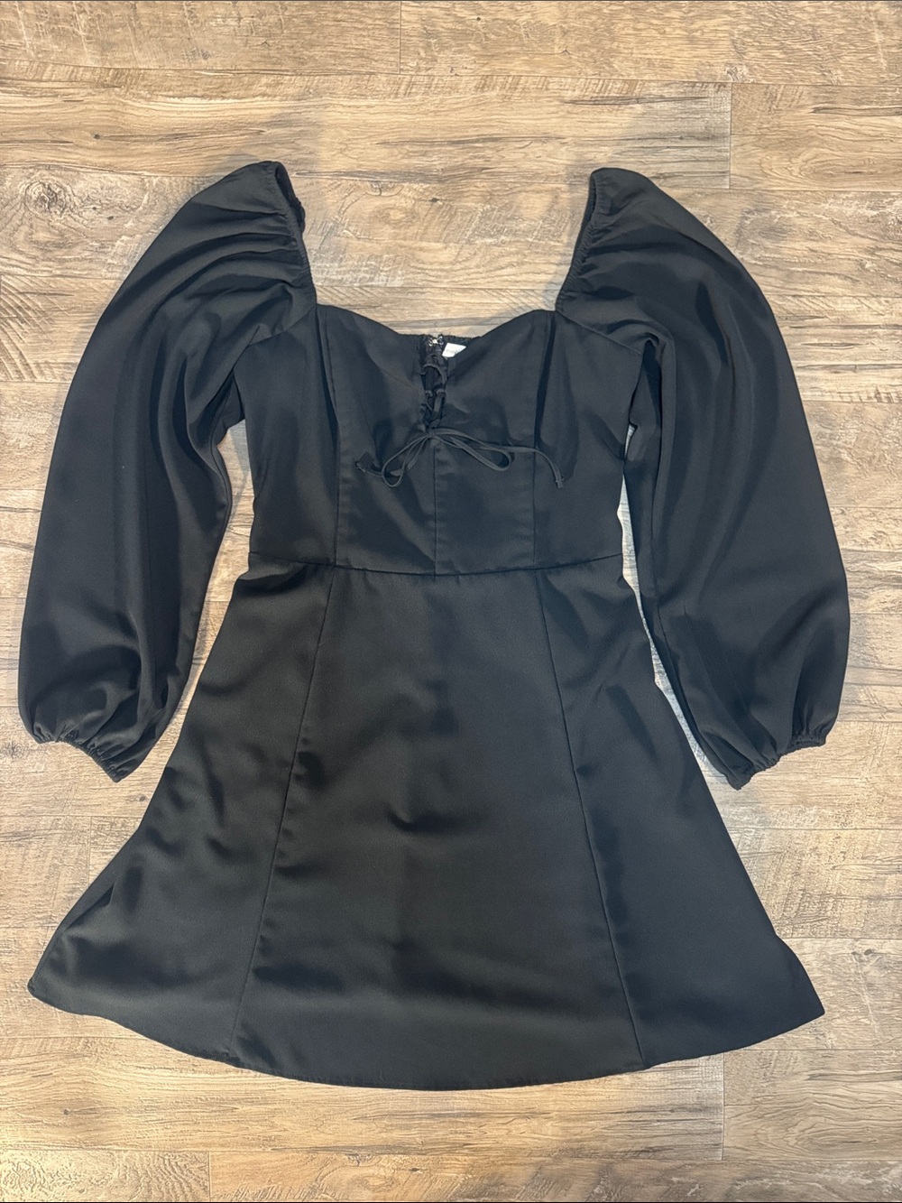 Abercrombie & Fitch Black Front Lace Long Sleeve A-Line Mini Dress - Size M Tall